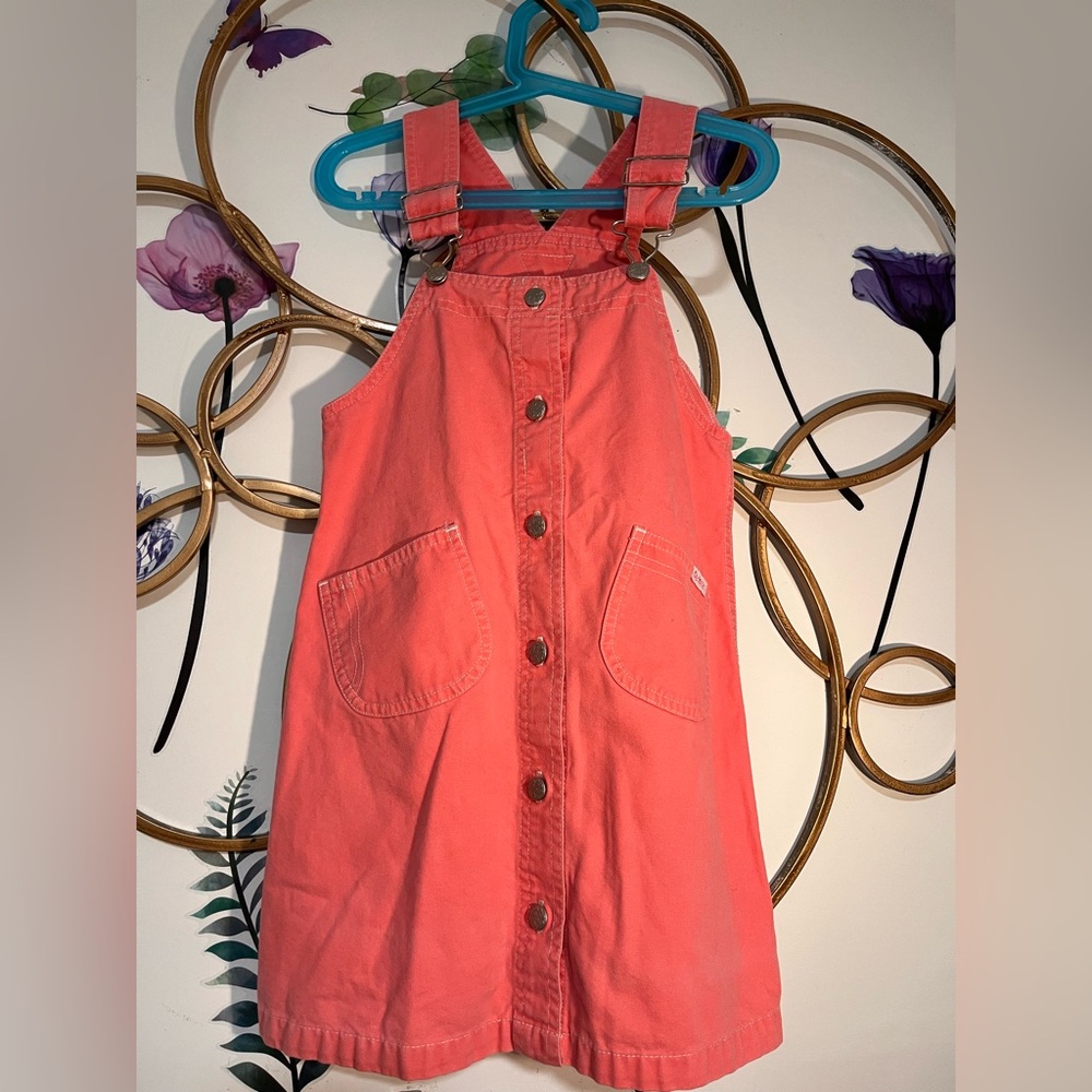 Kids Coral Button-Front Oshkosh overall dress - 100% cotton